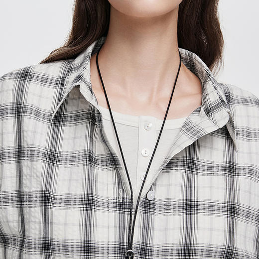 棉仓366604039-泡泡纱格子长袖衬衫 商品图3