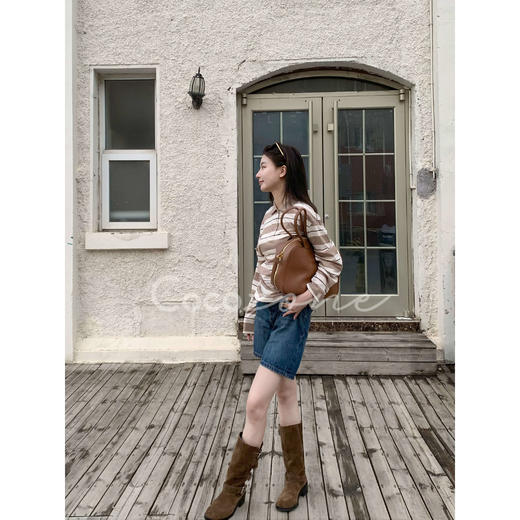 COCO ZONE 刘一一“贝果polo”100棉POLO领撞色条纹长袖T恤CD1A0990 商品图1