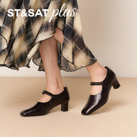 【精选牛皮】星期六复古褶皱感粗跟玛丽珍SSD3111059