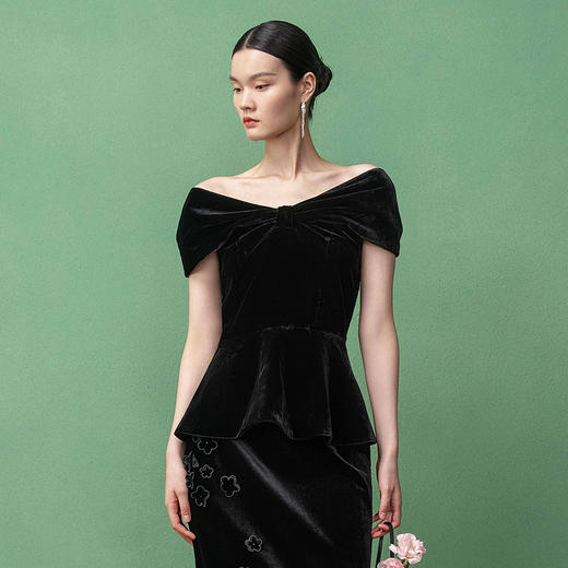 【林栖设计小店】真丝丝绒衬衣蝴蝶结收腰2025秋季新款礼服女1953069 商品图0