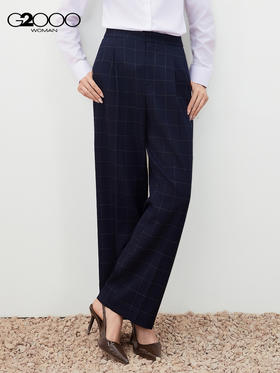 G2000【直筒裤/舒适弹性/商场新款】女装FW25商务通勤格纹西裤56252043