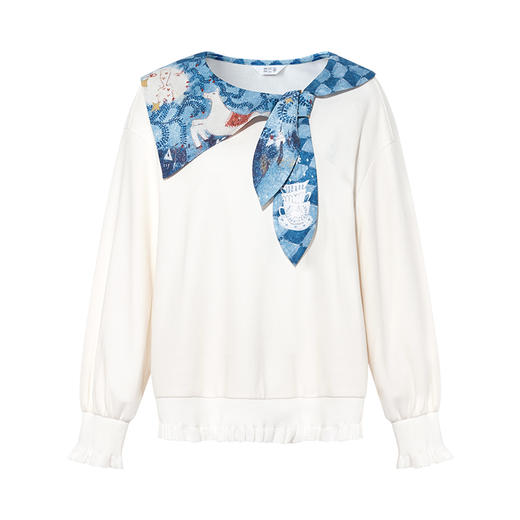 两三事 鬼马棋局 2025秋季新款休闲不规则印花领带套头卫衣女宽松 商品图4