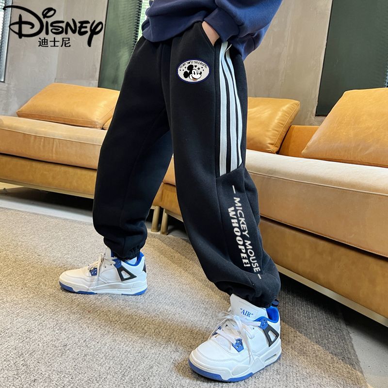 迪士尼男童加绒裤子一体绒儿童加绒裤子加厚男孩保暖裤大童卫裤酷