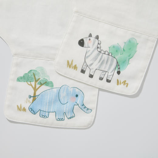 怡比动物小伙伴4层纱布吸汗巾2条入HY25AUP221蓝灰色调28*52cm 商品图7