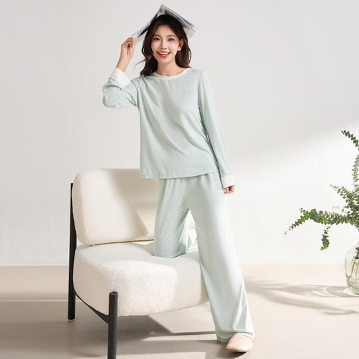 爱帝撞色花纱睡衣套装长袖欧若风女士家居服两件套 商品图6