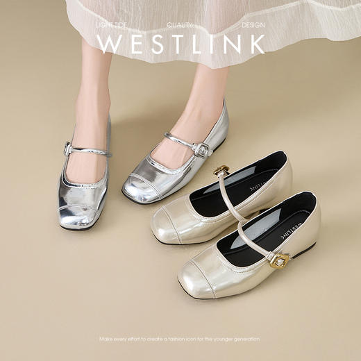 【限时秒杀】西遇玛丽珍鞋女新款秋季小个子内增高女鞋配裙子圆头银色单鞋K0057047 商品图0