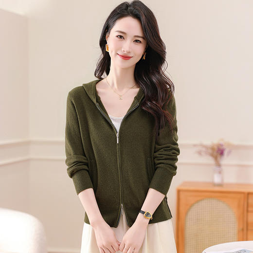 OSL 8518QY拉链帽子衫羊毛修身针织衫毛衣 商品图2