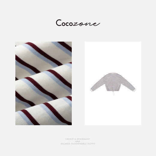 COCO ZONE 刘一一“蓝卡”100棉polo领条纹针织上衣CD1A1111 商品图1