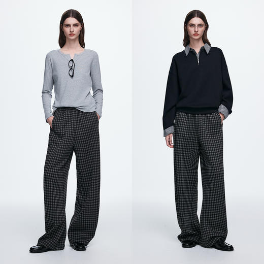 棉仓366618028-松弛感复古格子松紧腰弯刀裤 商品图4
