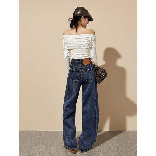 OPH XZ613复古蓝阔腿牛仔裤垂感高腰宽松慵懒风镰刀阔腿裤 商品图2