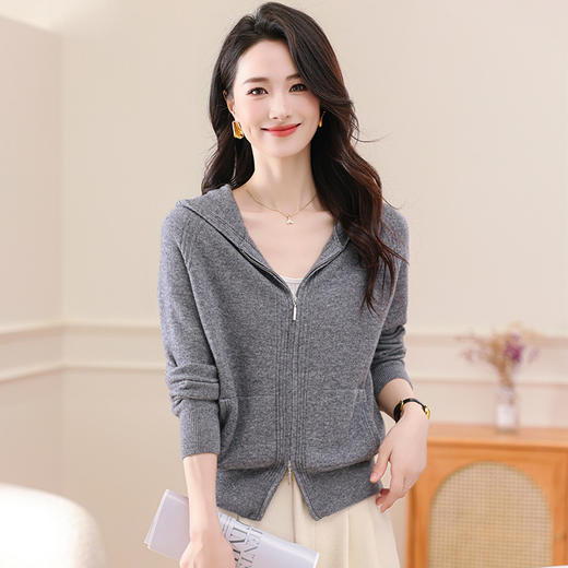 OSL 8512QY针织开衫连帽拉链卫衣休闲洋气舒适针织 商品图1
