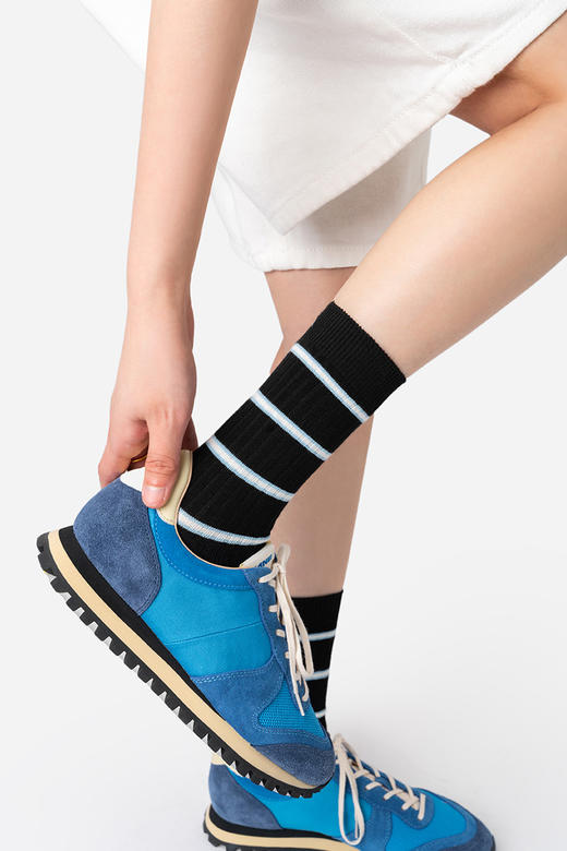 靴下物袜子纯棉女款2025新款爆款春夏薄款全棉运动休闲条纹中筒袜 商品图5