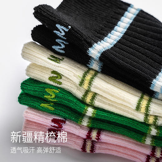 靴下物袜子纯棉女款2025新款爆款春夏薄款全棉运动休闲条纹中筒袜 商品图1