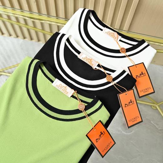 DINJI复刻★HERMES爱马仕2025秋款男士圆领刺绣冰麻针织短袖！ 商品图3