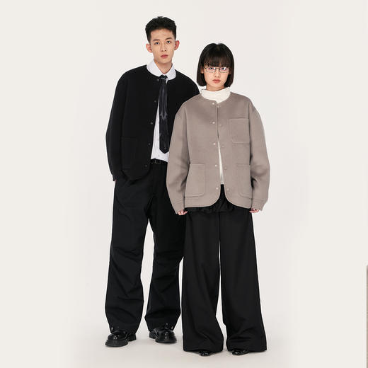 NPC潮牌重磅800克100%绵羊无领毛呢大衣男外套毛保暖舒适NP48TJ19 商品图1