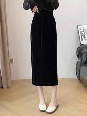 【孤品捡漏】G172金丝绒侧开叉半身裙-喜出