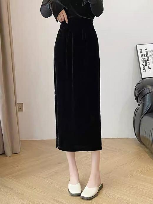 【孤品捡漏】G172金丝绒侧开叉半身裙-喜出 商品图0