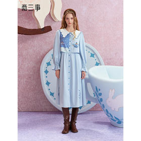 两三事 星光糖纸 2025秋季新款小清新印花拼接假两件连衣裙