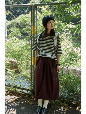 步履不停/5C18159C/中袖廓形撞色条纹T