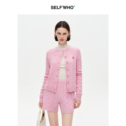 SELFWHO100%绵羊毛经典麻花肌理毛衣女2025冬季新款针织开衫外套 商品图0