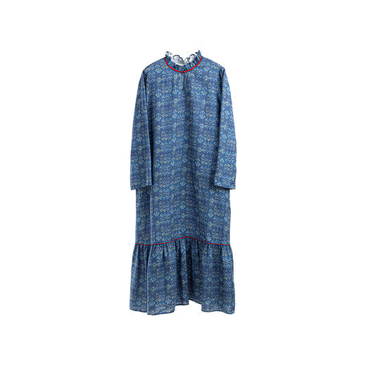 绽放590朵/亚麻印花花边领设计感文艺正常肩度假裙长袖连衣裙女秋 商品图3