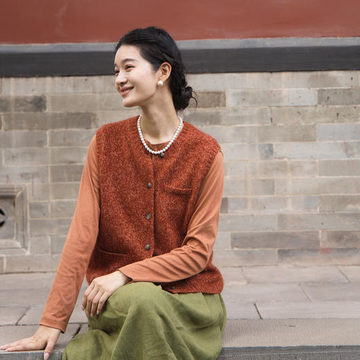 绽放595朵/文艺复古花纱宽松圆领叠搭气质针织马甲外套女秋冬新款 商品图1