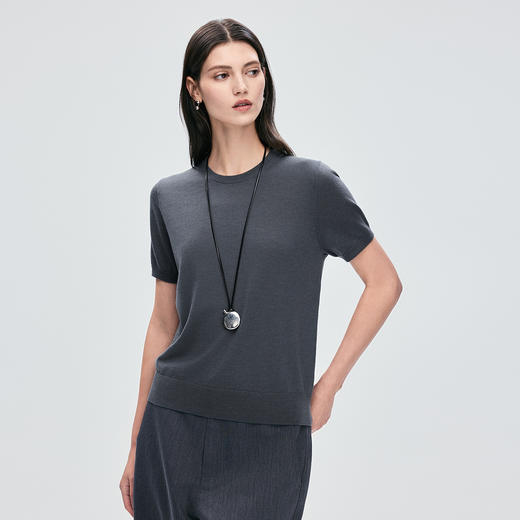 棉仓363635031-扬子可机洗全羊毛针织短袖衫 商品图1