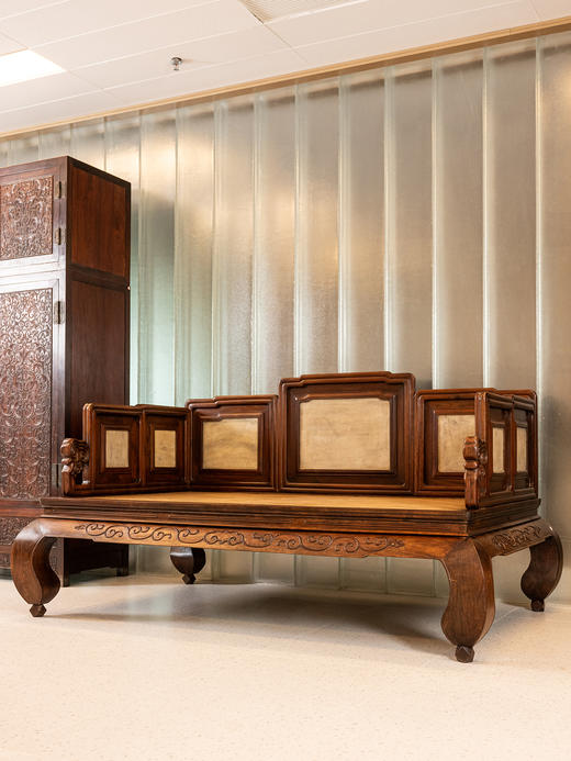 清	红木镶云石七围屏罗汉床 商品图1