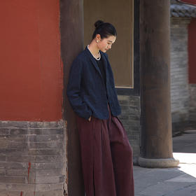 绽放旅行女装597朵/加厚色织亚麻复古文艺翻领系扣长袖西装外套女