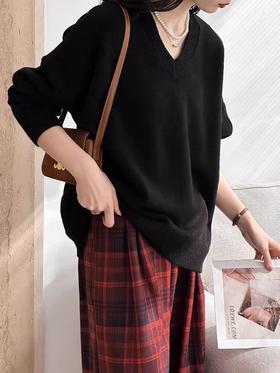 【孤品捡漏】G233黑色V领针织毛衫-喜出