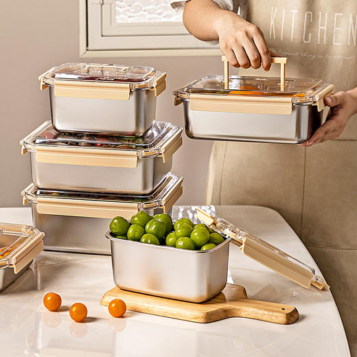 摩登主妇316L不锈钢保鲜盒手提饭盒水果便当盒水果密封盒带饭餐盒 商品图0