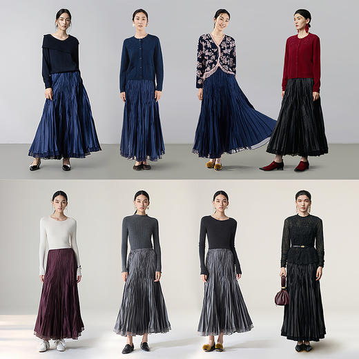 【林栖设计小店】（藏青色/黑色预售12.11）碎钻手工捏褶皱半身裙紫色2025秋季拼真丝休闲文艺新款长裙女1953039 商品图10
