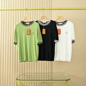 DINJI复刻★HERMES爱马仕2025秋款男士圆领刺绣冰麻针织短袖！