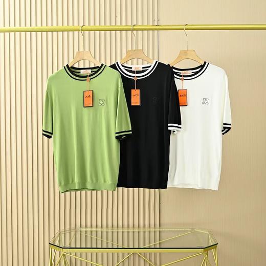 DINJI复刻★HERMES爱马仕2025秋款男士圆领刺绣冰麻针织短袖！ 商品图0