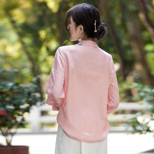 OPH  F2474重工提花真丝复古气质新中式衬衫立领盘扣桑蚕丝衬衣 商品图3