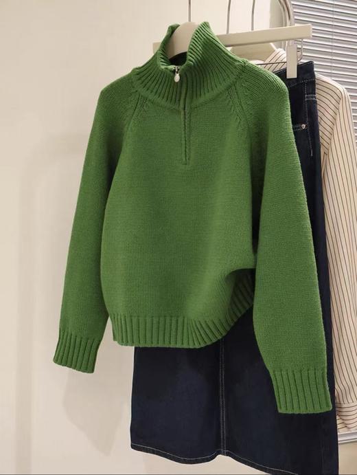 【孤品捡漏】G192半拉链苔绿针织毛衣-喜出 商品图2