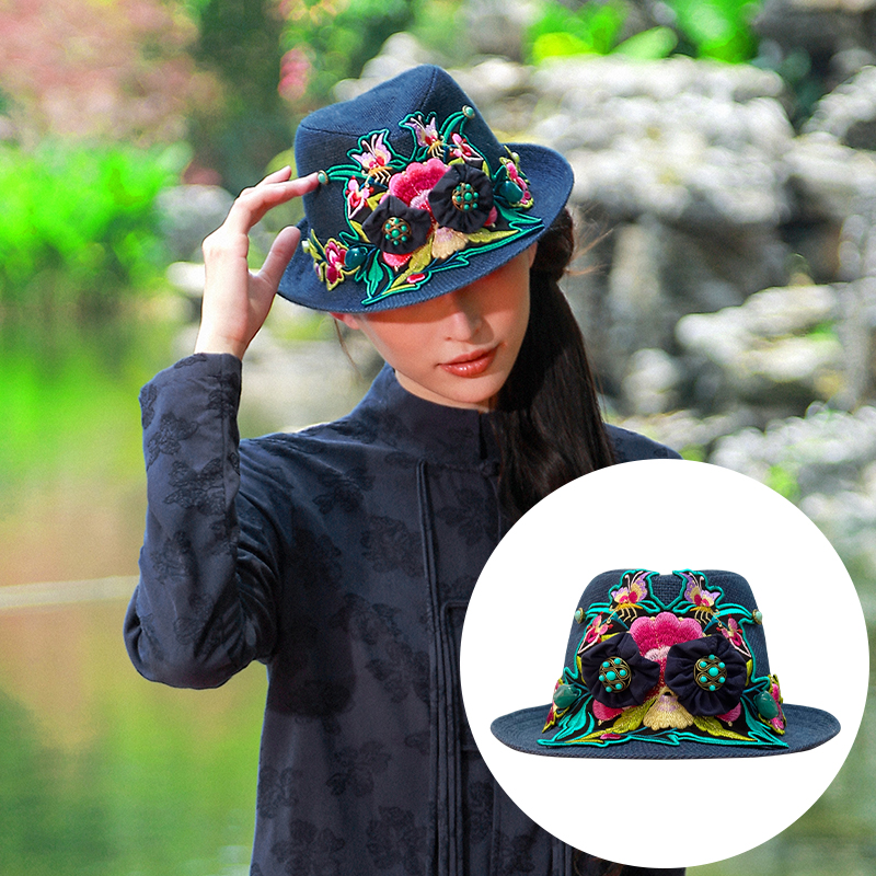 攒青花绣花手工礼帽 | 现货加急发
