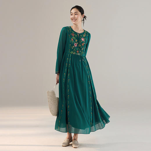 【林栖设计小店】婴儿棉连衣裙墨西哥绣花优雅气质宽松2025秋冬新款长裙女T1954113 商品图7