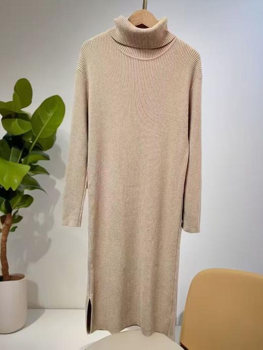 【孤品捡漏】G186浅卡其翻领侧开叉针织连衣裙-喜出 商品图1