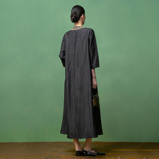 【林栖设计小店】【非遗香云纱】生活在左桑蚕丝连衣裙绣花钉珠2025秋季新款长裙女1953318 商品图4