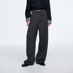 棉仓366618028-松弛感复古格子松紧腰弯刀裤