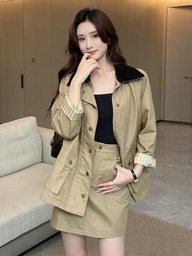 奢姿2025秋季新款气质撞色翻领上衣韩版拼接灯芯绒领休闲外套J93327044