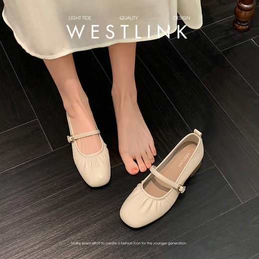 西遇中跟单鞋女新款秋季法式小香风粗跟小皮鞋白色玛丽珍鞋K1656952 商品图1