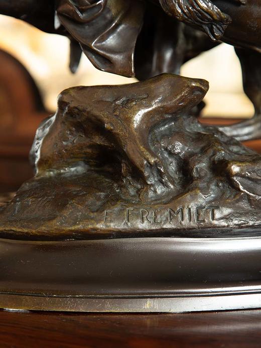 独角鹿西洋古董1880年代法国雕塑家Emmanuel Frémiet签名创作出品青铜雕塑作品《罗马战车》 商品图5