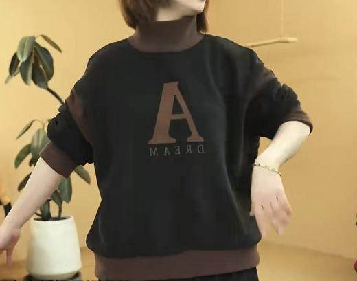 【孤品捡漏】G166黑拼棕色A加厚半高领保暖卫衣-喜出 商品图0