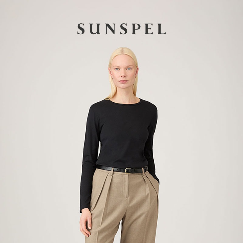 SUNSPEL女士秋冬Supima棉经典圆领长袖T恤打底T恤 Lightweight
