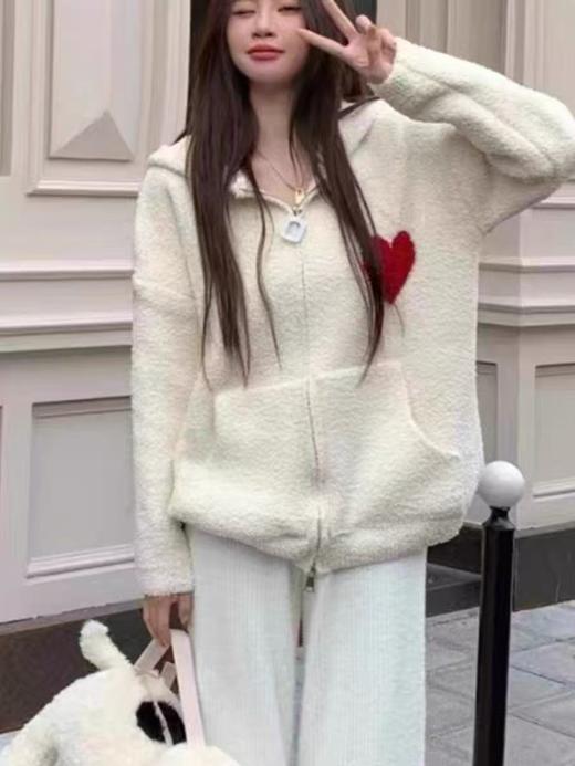 【孤品捡漏】G170米白爱心连帽拉链针织开衫-喜出 商品图2