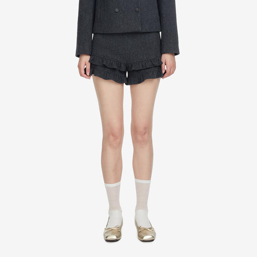 Herlian2025年秋季新品女士双层花边拼接设计毛呢短裤 商品图1