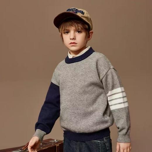 【孤品捡漏】官网198元（ASK品牌）G198男童灰色拼色四道杠袖毛衣-喜出 商品图4