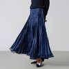 【林栖设计小店】（藏青色/黑色预售12.11）碎钻手工捏褶皱半身裙紫色2025秋季拼真丝休闲文艺新款长裙女1953039 商品缩略图0